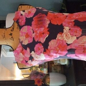 Cynthia Rowley Pink Floral Striped Scuba Bodycon Sleeveless Blouse